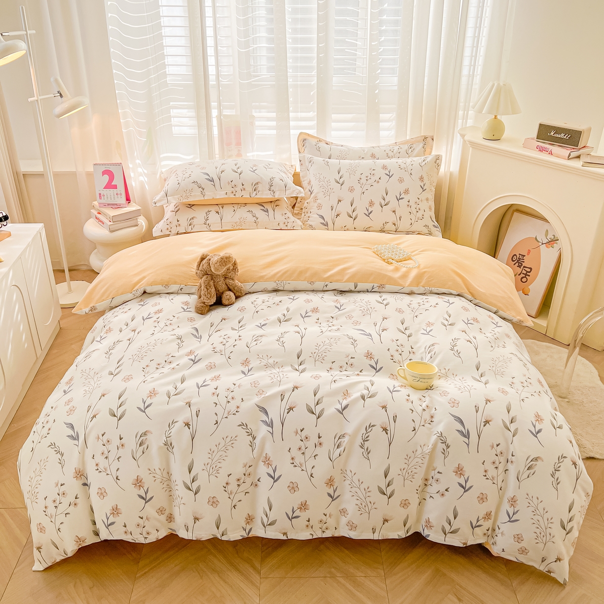 91家纺网 家纺一手货源 找家纺 珂博家纺 2026新款12868全棉纯棉小清新印花四件套 花枝印象