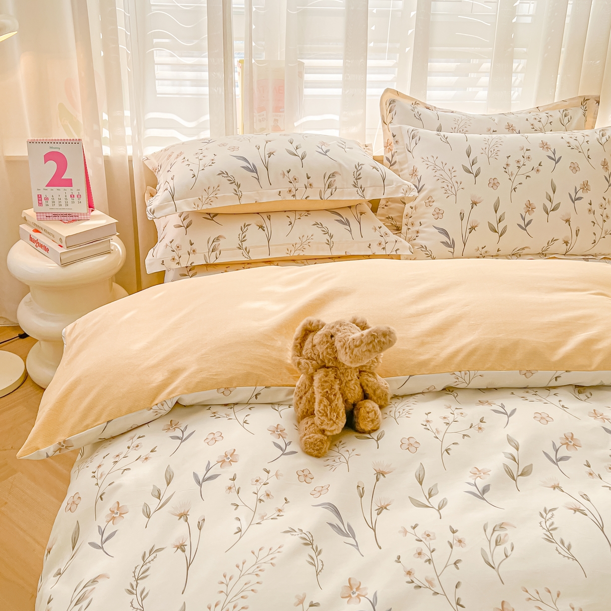 91家纺网 家纺一手货源 找家纺 珂博家纺 2026新款12868全棉纯棉小清新印花四件套 花枝印象