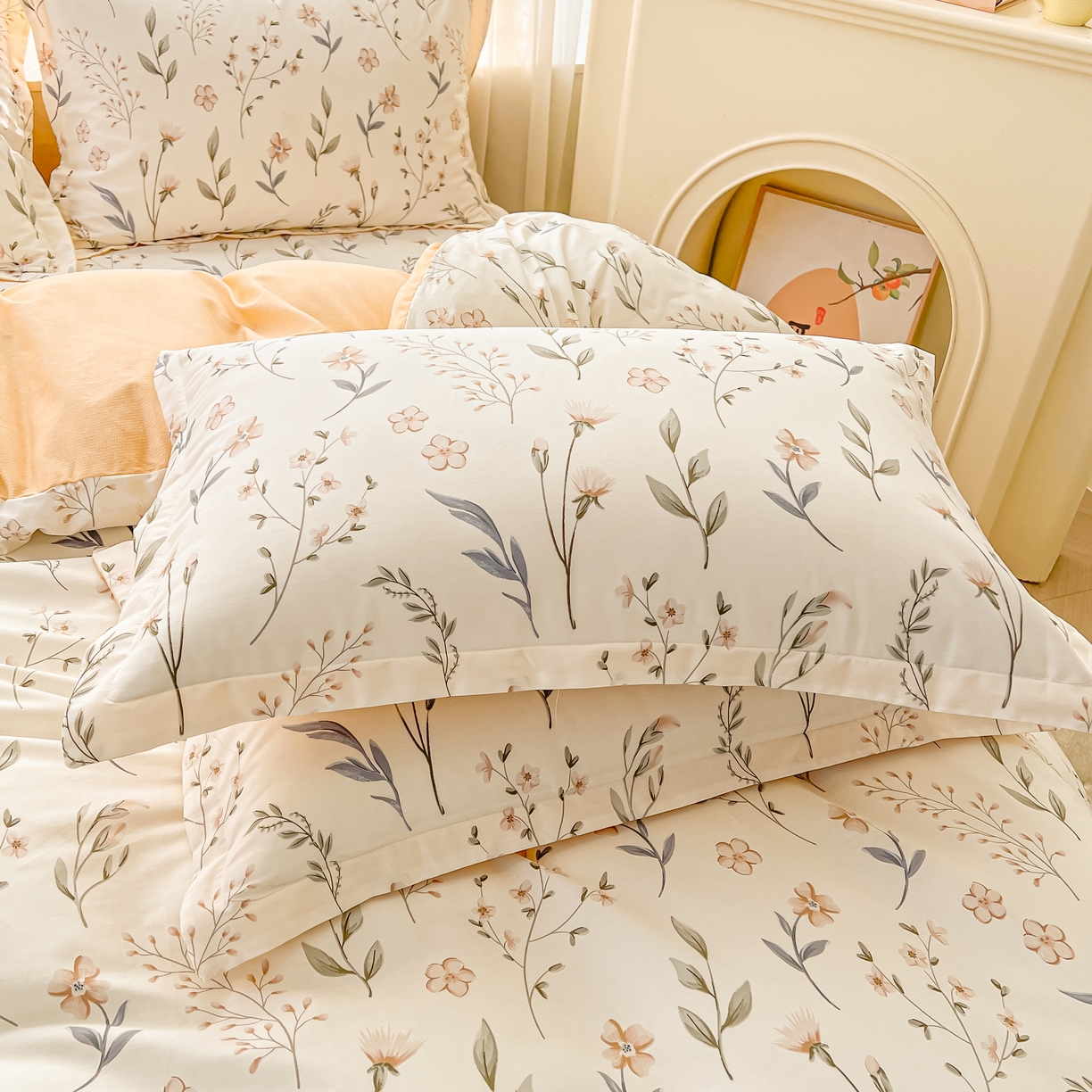 91家纺网 家纺一手货源 找家纺 珂博家纺 2026新款12868全棉纯棉小清新印花四件套 花枝印象