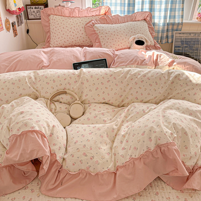 91家纺网 家纺一手货源 找家纺 （总）富米莱（原臻工厂） 2026春夏新款仿棉A类韩系大花边床盖床裙四件套