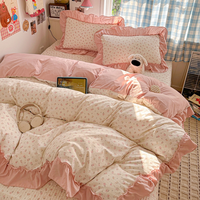 91家纺网 家纺一手货源 找家纺 （总）富米莱（原臻工厂） 2026春夏新款仿棉A类韩系大花边床盖床裙四件套