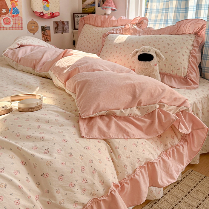 91家纺网 家纺一手货源 找家纺 （总）富米莱（原臻工厂） 2026春夏新款仿棉A类韩系大花边床盖床裙四件套