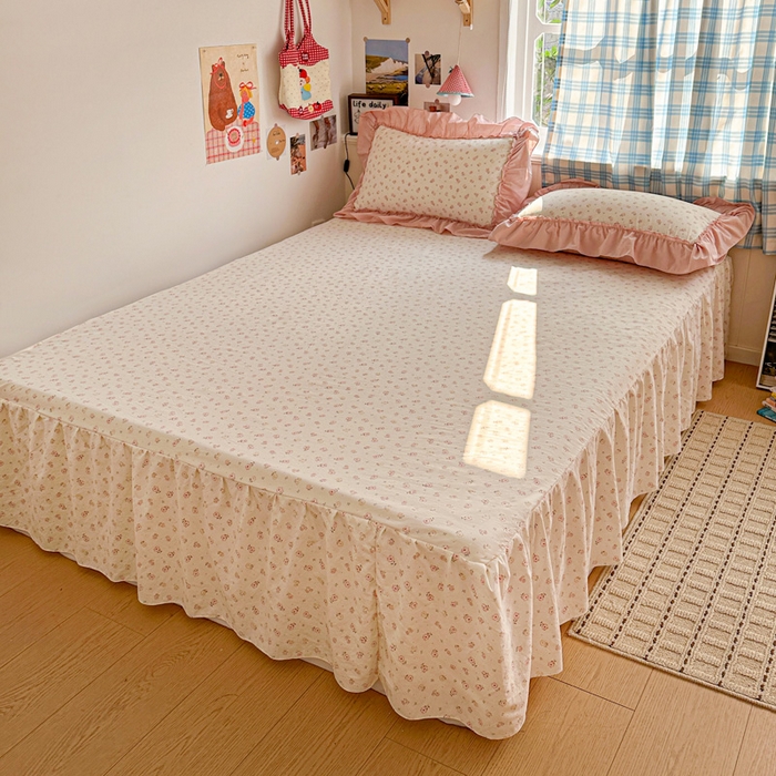 91家纺网 家纺一手货源 找家纺 （总）富米莱（原臻工厂） 2026春夏新款仿棉A类韩系大花边床盖床裙四件套