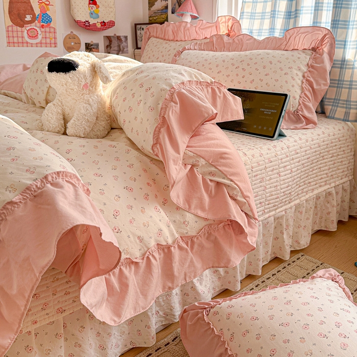 91家纺网 家纺一手货源 找家纺 （总）富米莱（原臻工厂） 2026春夏新款仿棉A类韩系大花边床盖床裙四件套