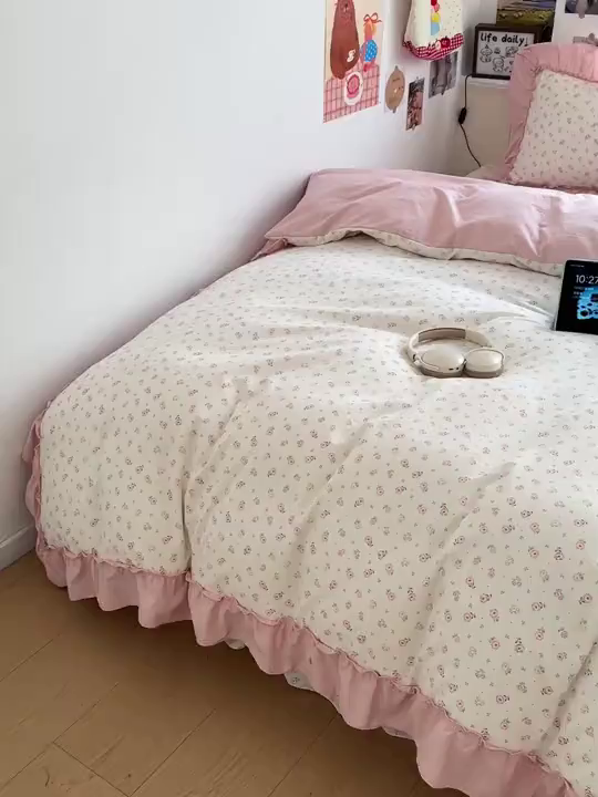 91家纺网 家纺一手货源 找家纺 （总）富米莱（原臻工厂） 2026春夏新款仿棉A类韩系大花边床盖床裙四件套