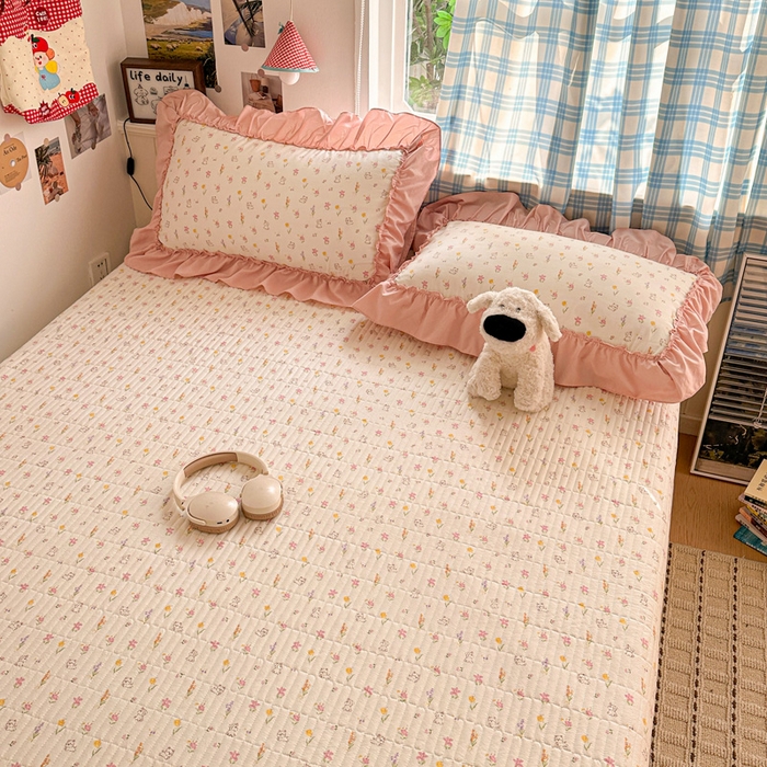 91家纺网 家纺一手货源 找家纺 富米莱（原臻工厂） 2026春夏新款仿棉A类韩系大花边床盖床裙四件套 小杏芙