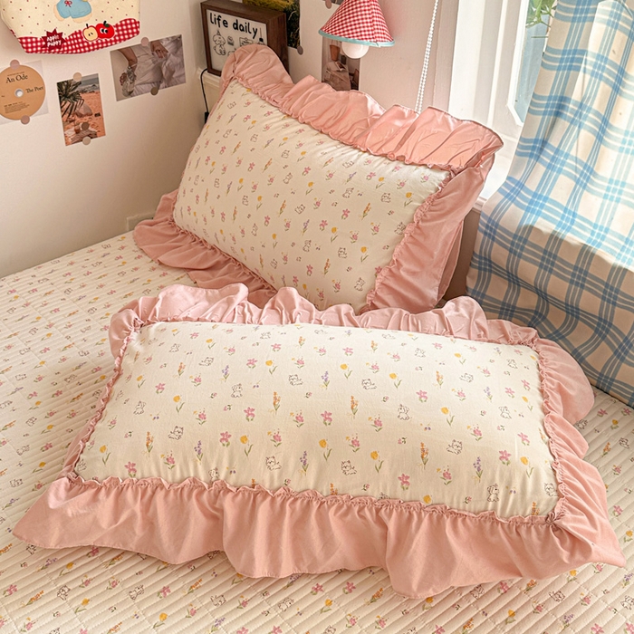 91家纺网 家纺一手货源 找家纺 富米莱（原臻工厂） 2026春夏新款仿棉A类韩系大花边床盖床裙四件套 小杏芙