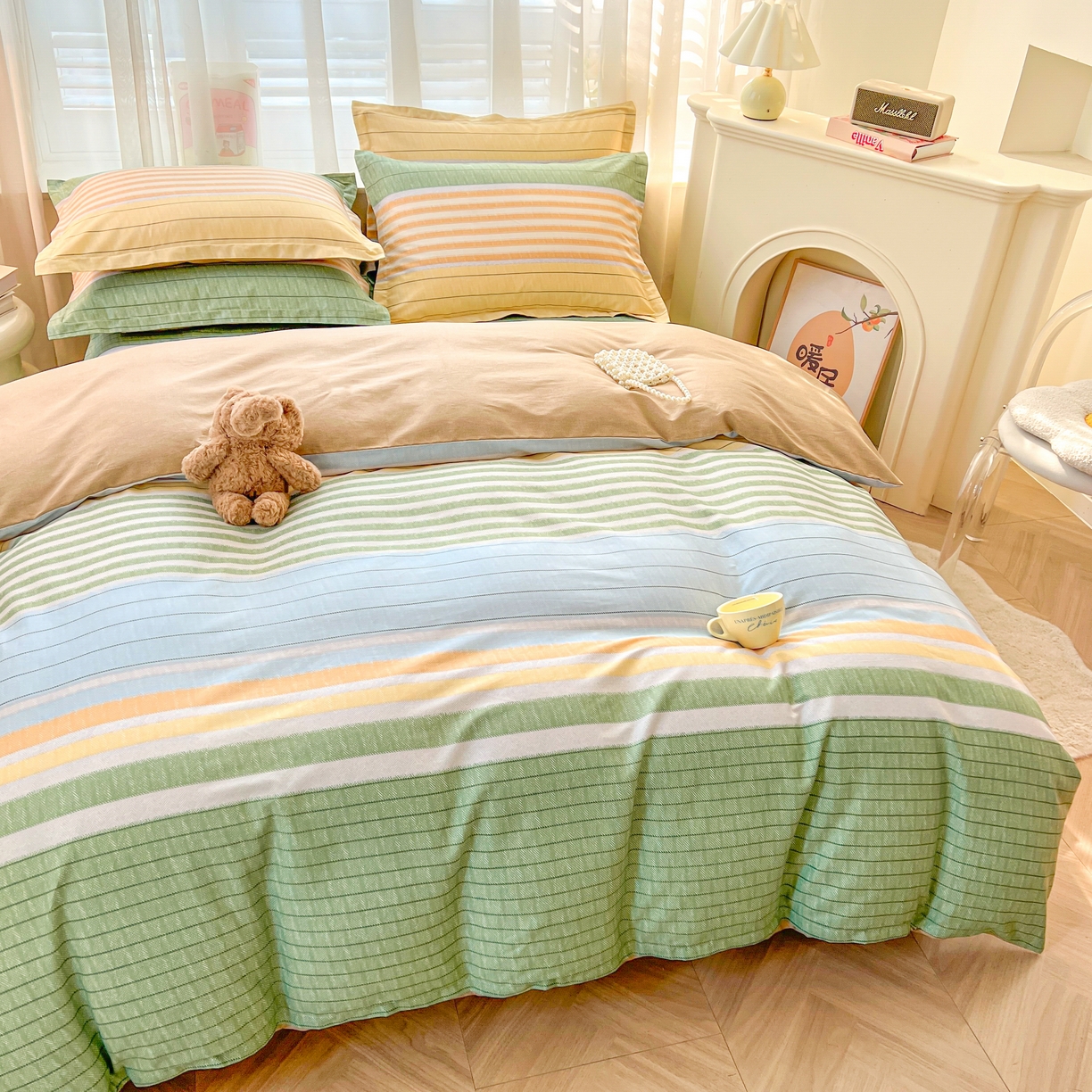 91家纺网 家纺一手货源 找家纺 珂博家纺 2026新款12868全棉纯棉小清新印花四件套 青春律动