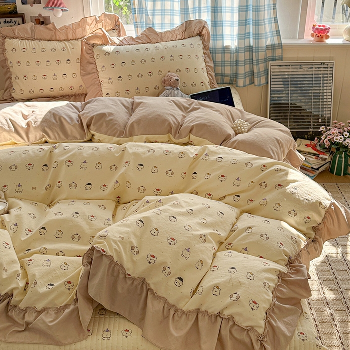 91家纺网 家纺一手货源 找家纺 富米莱（原臻工厂） 2026春夏新款仿棉A类韩系大花边床盖床裙四件套 动物世界