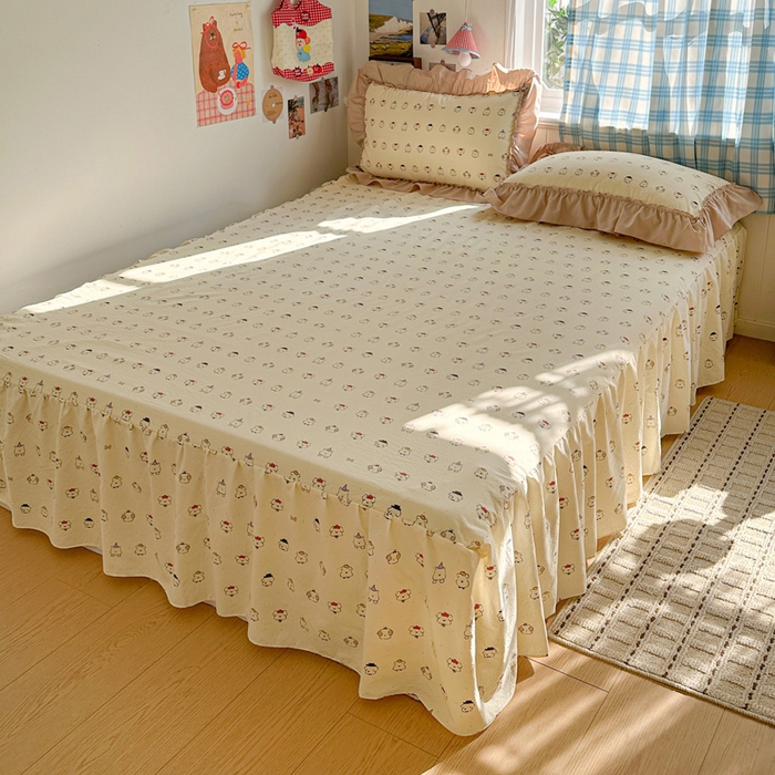 91家纺网 家纺一手货源 找家纺 富米莱（原臻工厂） 2026春夏新款仿棉A类韩系大花边床盖床裙四件套 动物世界