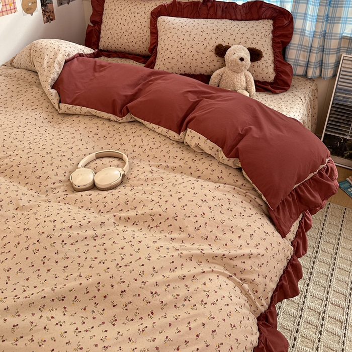 91家纺网 家纺一手货源 找家纺 富米莱（原臻工厂） 2026春夏新款仿棉A类韩系大花边床盖床裙四件套 花影