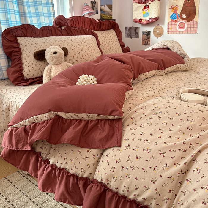 91家纺网 家纺一手货源 找家纺 富米莱（原臻工厂） 2026春夏新款仿棉A类韩系大花边床盖床裙四件套 花影