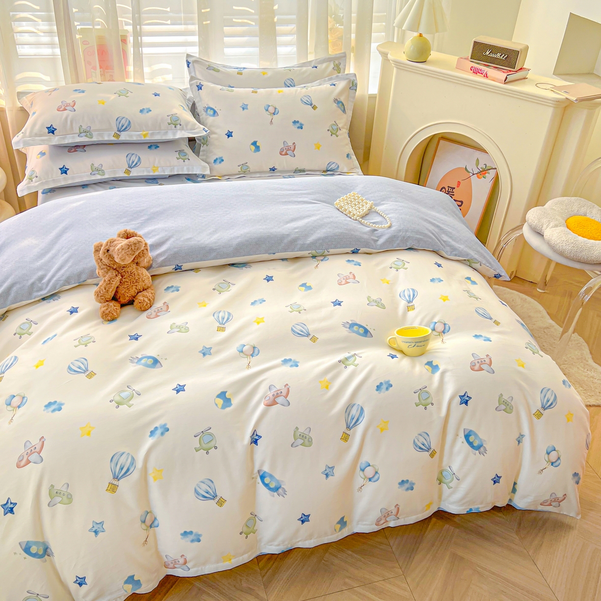 91家纺网 家纺一手货源 找家纺 珂博家纺 2026新款12868全棉纯棉小清新印花四件套 星辰大海