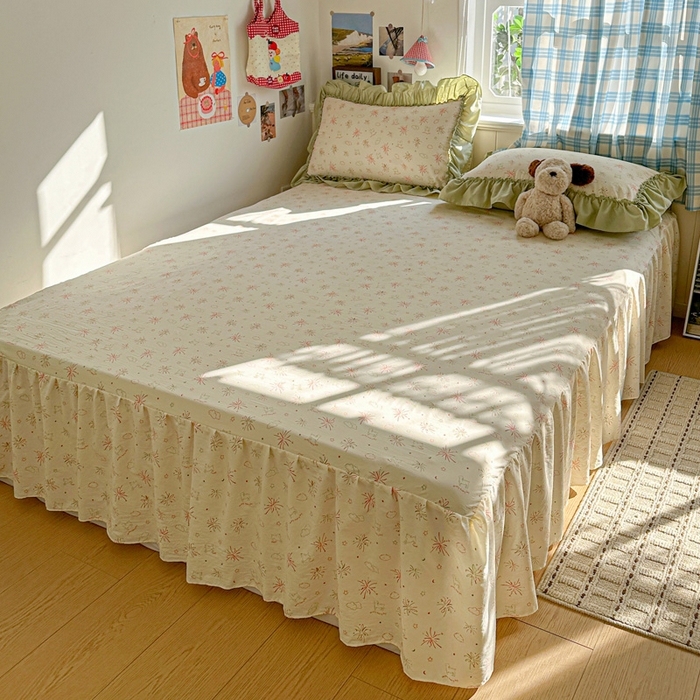 91家纺网 家纺一手货源 找家纺 富米莱（原臻工厂） 2026春夏新款仿棉A类韩系大花边床盖床裙四件套 烟火气星辰