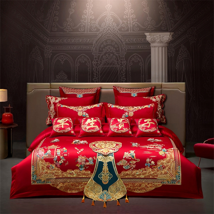 91家纺网 家纺一手货源 找家纺 （总）红番天婚庆 （控价）2025新款全棉提花全棉贡缎提花新中式婚庆四件套多件套