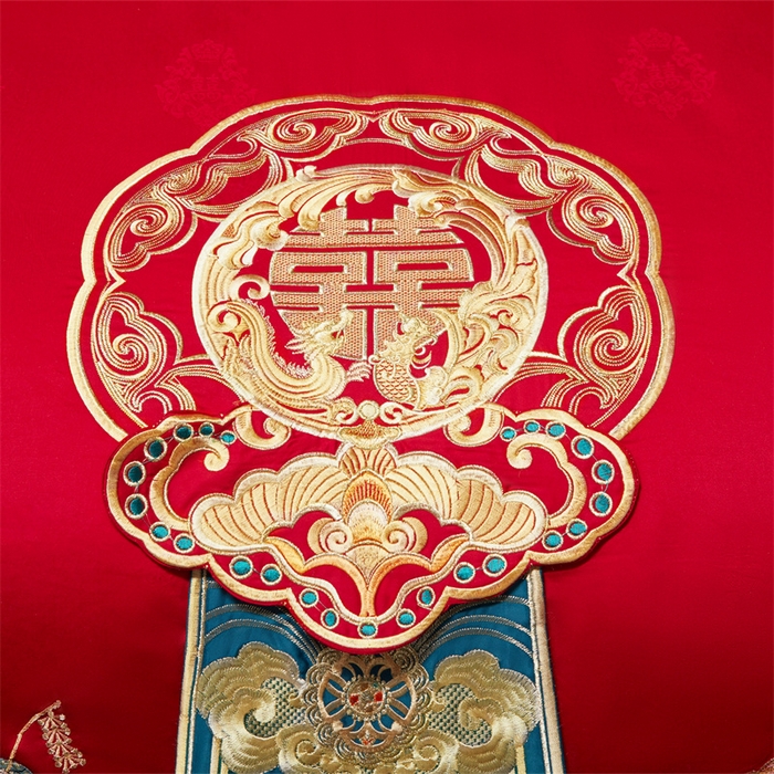 91家纺网 家纺一手货源 找家纺 红番天婚庆 （控价）2025新款全棉提花全棉贡缎提花新中式婚庆四件套多件套 百子祥瑞 