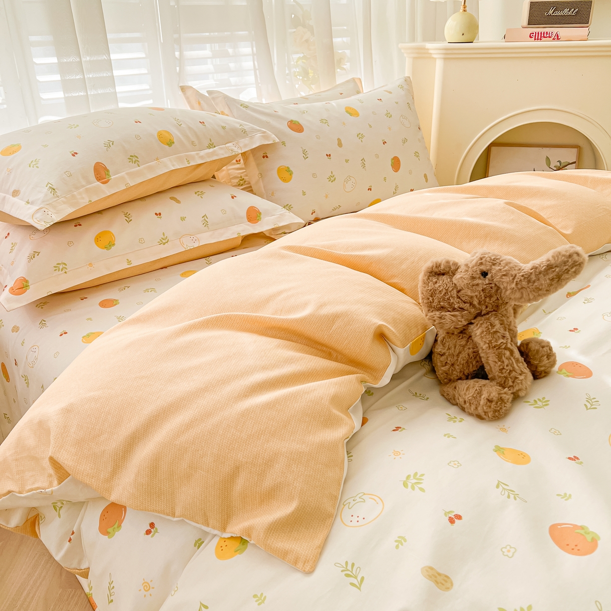 91家纺网 家纺一手货源 找家纺 珂博家纺 2026新款12868全棉纯棉小清新印花系列单品被套 好柿发生