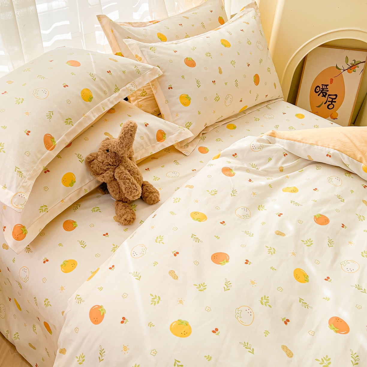 91家纺网 家纺一手货源 找家纺 珂博家纺 2026新款12868全棉纯棉小清新印花系列单品被套 好柿发生