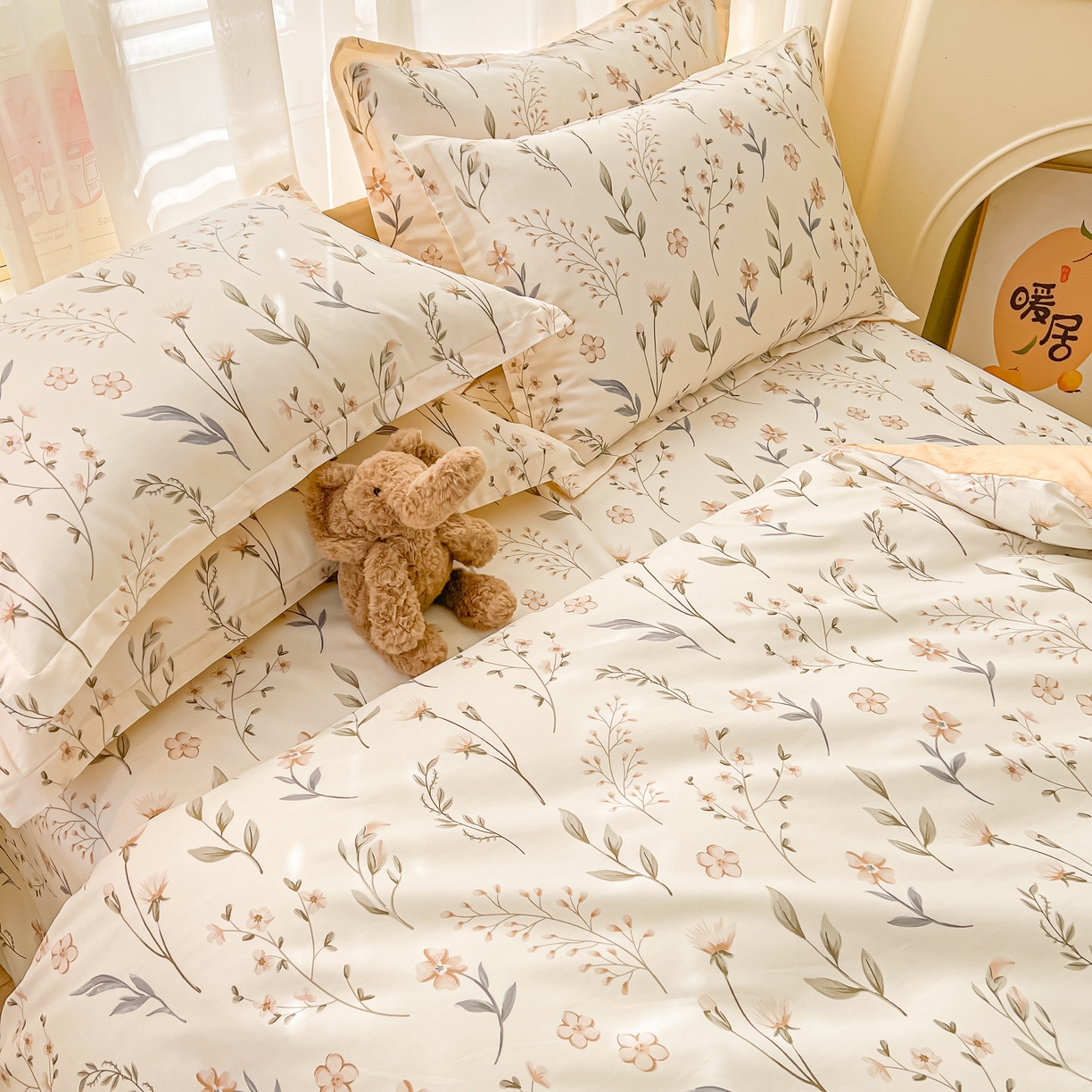 91家纺网 家纺一手货源 找家纺 珂博家纺 2026新款12868全棉纯棉小清新印花系列单品被套 花枝印象