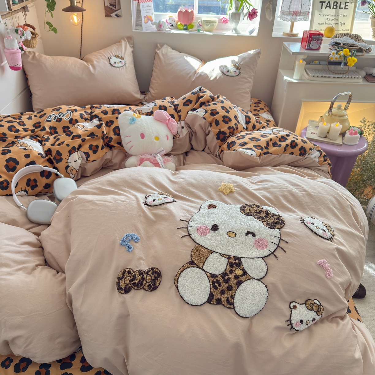 91家纺网 家纺一手货源 找家纺 优卡迪家纺馆 2026新款水洗棉印加绣四件套 豹纹KT-奶杏