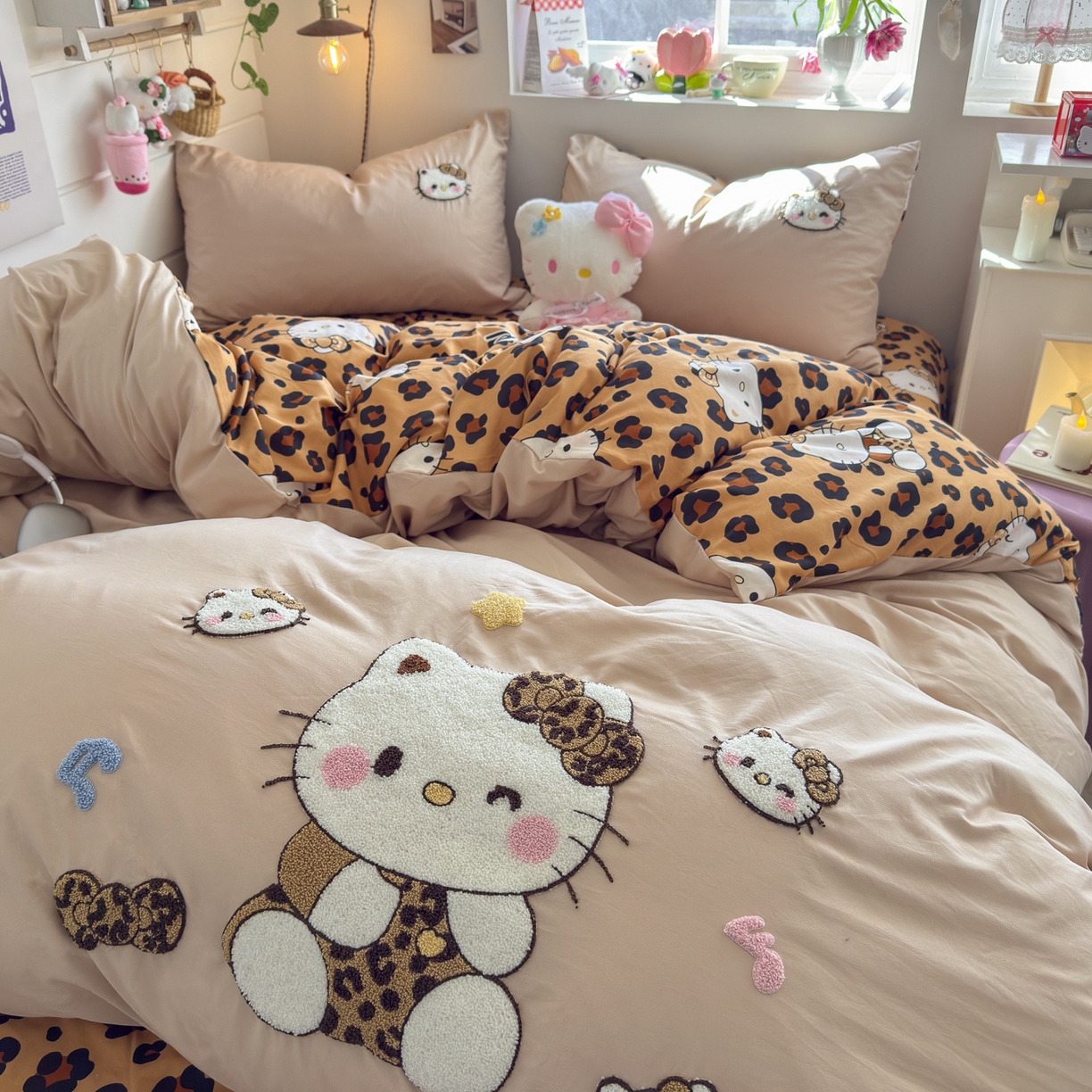 91家纺网 家纺一手货源 找家纺 优卡迪家纺馆 2026新款水洗棉印加绣四件套 豹纹KT-奶杏