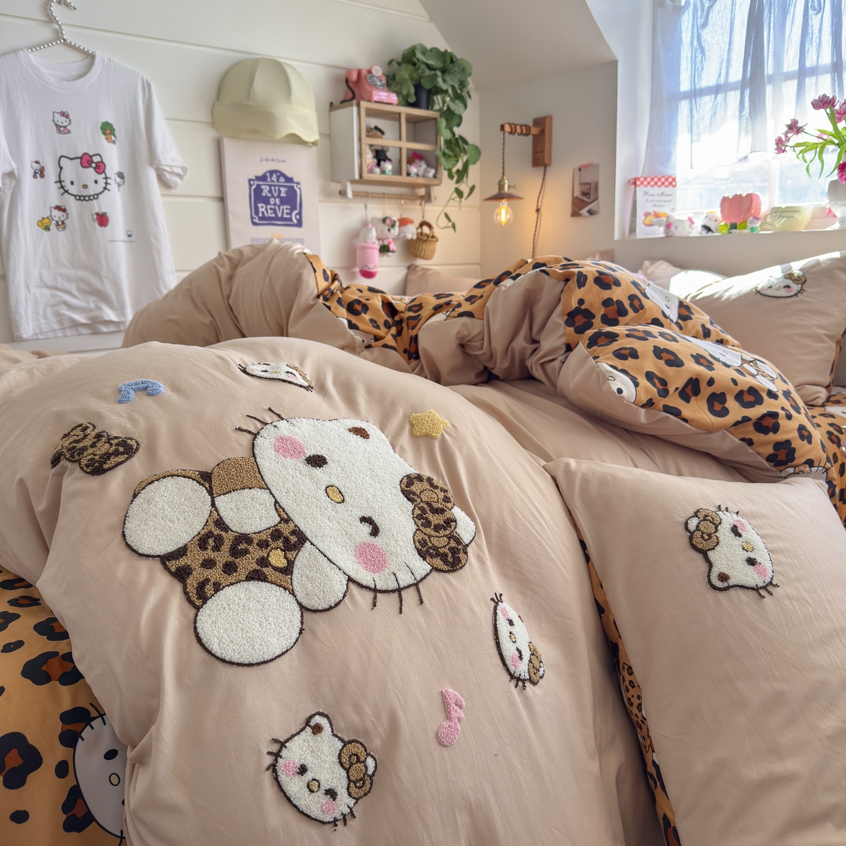 91家纺网 家纺一手货源 找家纺 优卡迪家纺馆 2026新款水洗棉印加绣四件套 豹纹KT-奶杏