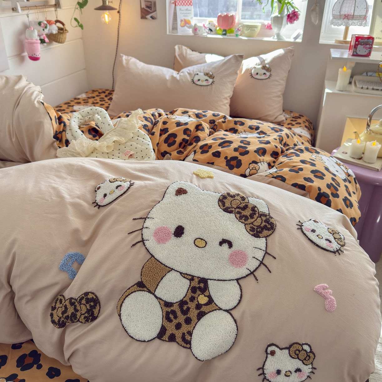 91家纺网 家纺一手货源 找家纺 优卡迪家纺馆 2026新款水洗棉印加绣四件套 豹纹KT-奶杏