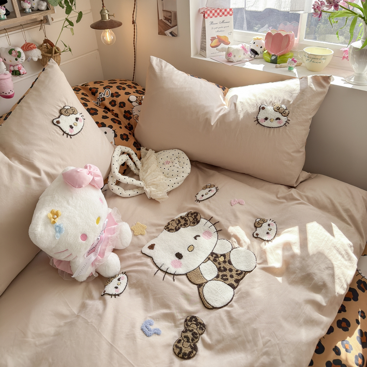 91家纺网 家纺一手货源 找家纺 优卡迪家纺馆 2026新款水洗棉印加绣四件套 豹纹KT-奶杏