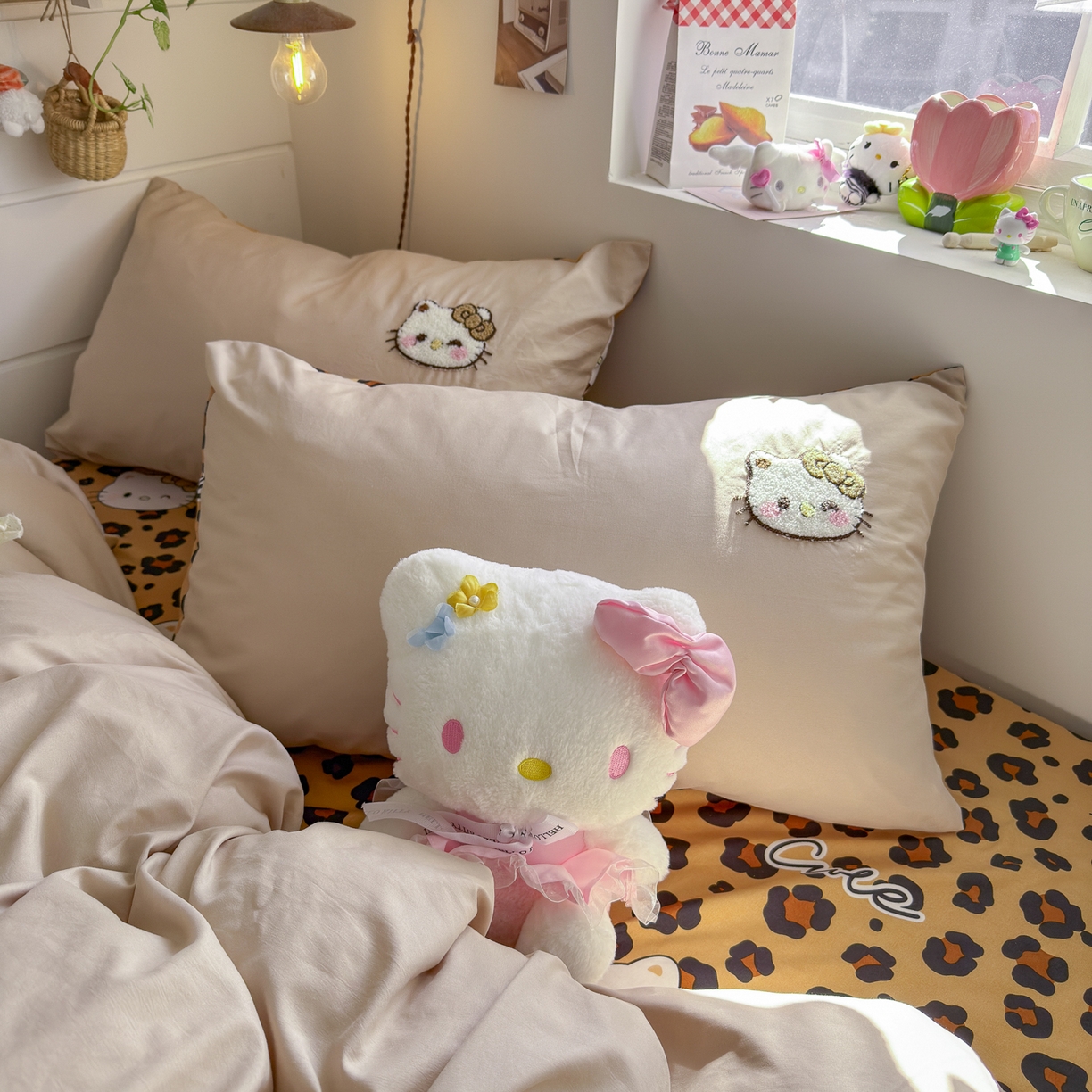 91家纺网 家纺一手货源 找家纺 优卡迪家纺馆 2026新款水洗棉印加绣四件套 豹纹KT-奶杏