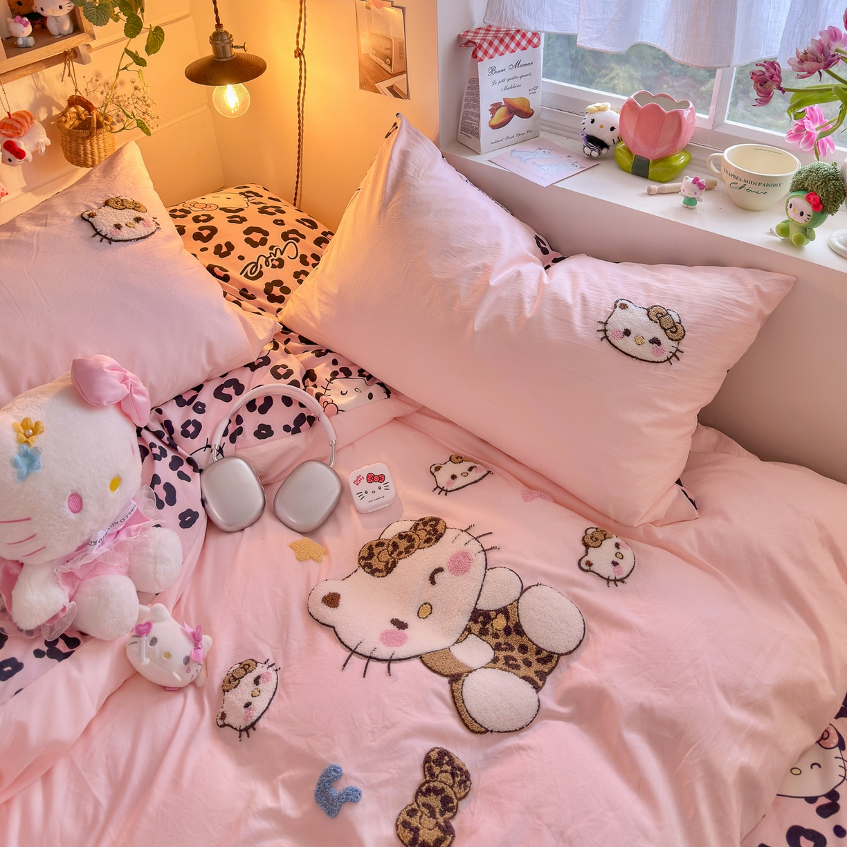 91家纺网 家纺一手货源 找家纺 优卡迪家纺馆 2026新款水洗棉印加绣四件套 豹纹KT-玉粉