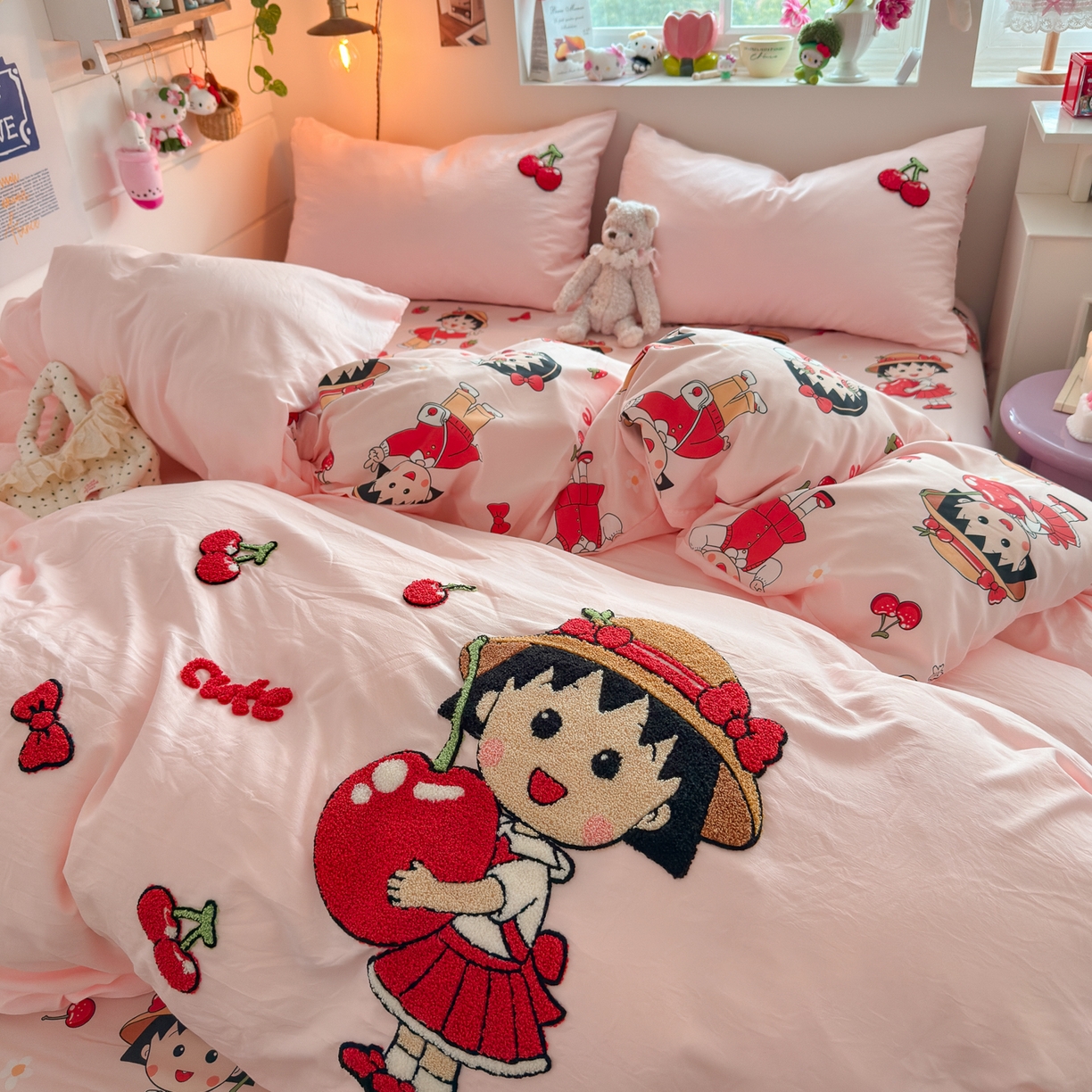 91家纺网 家纺一手货源 找家纺 优卡迪家纺馆 2026新款水洗棉印加绣四件套 草莓女孩-玉粉