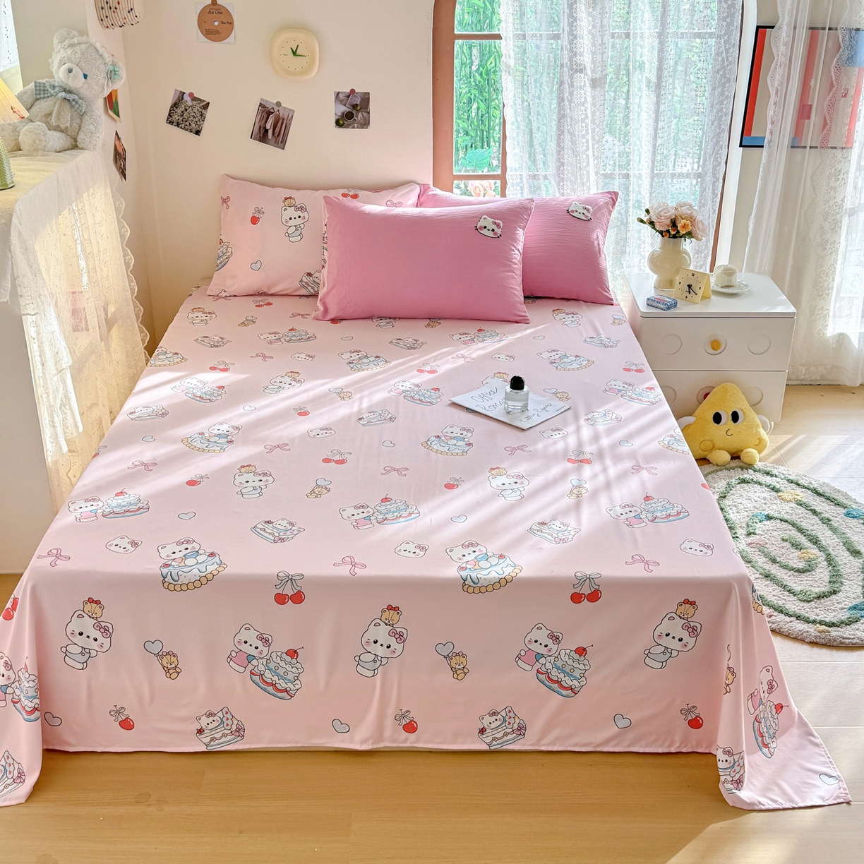 91家纺网 家纺一手货源 找家纺 优卡迪家纺馆 2026新款水洗棉印加绣四件套 蛋糕KT-浅粉