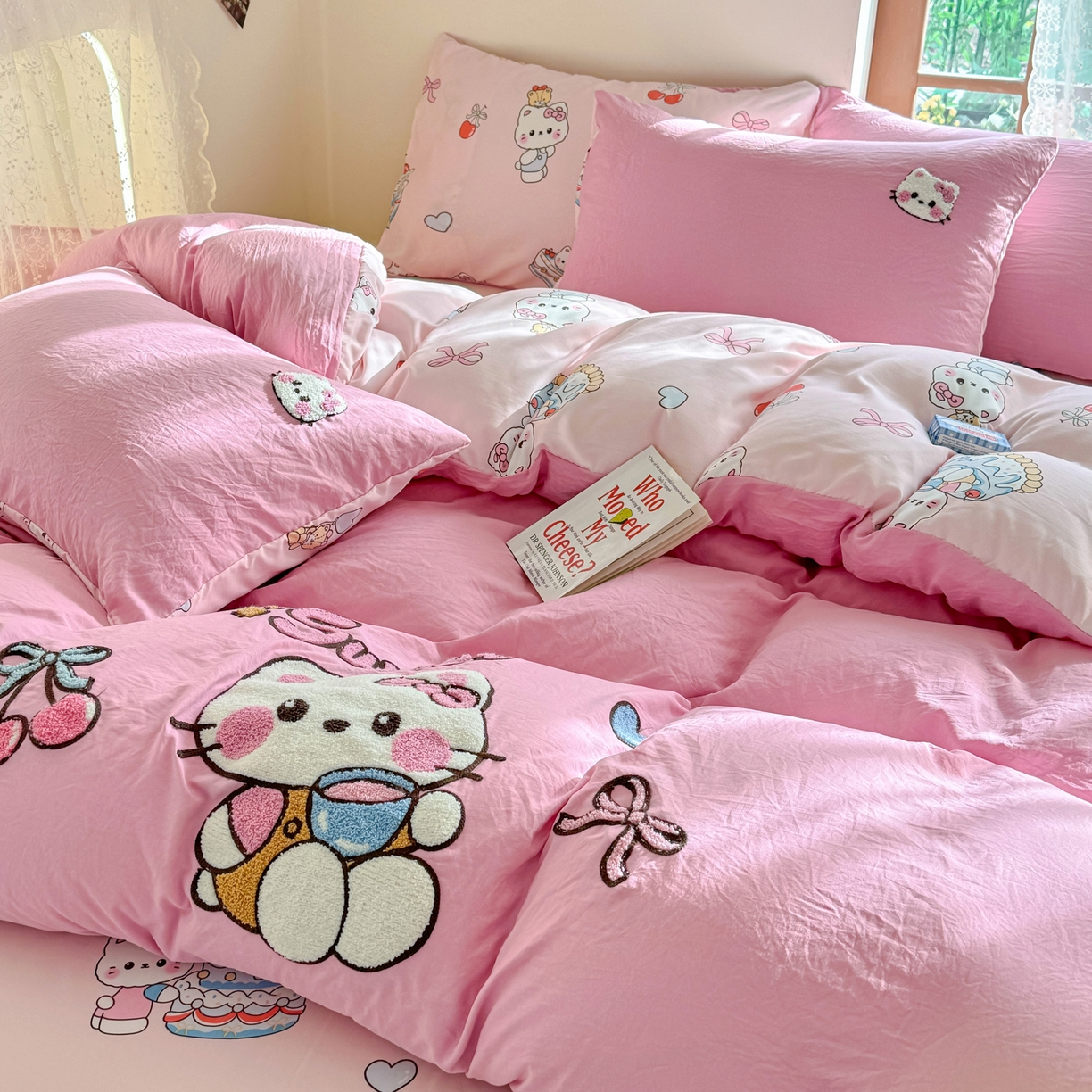 91家纺网 家纺一手货源 找家纺 优卡迪家纺馆 2026新款水洗棉印加绣四件套 蛋糕KT-浅粉