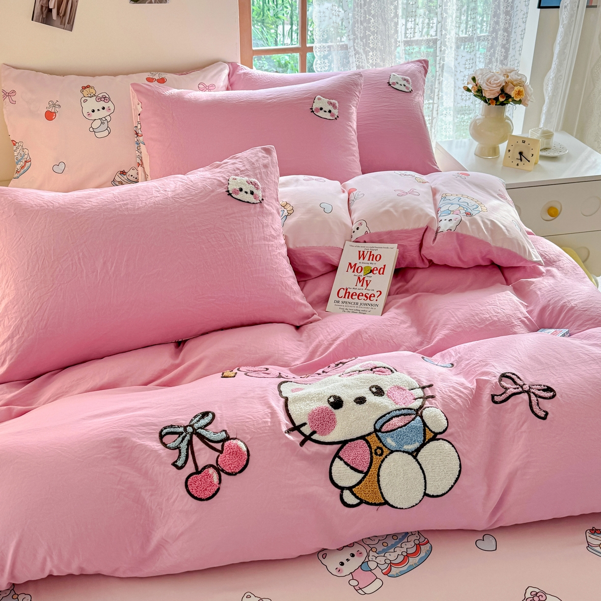 91家纺网 家纺一手货源 找家纺 优卡迪家纺馆 2026新款水洗棉印加绣四件套 蛋糕KT-浅粉