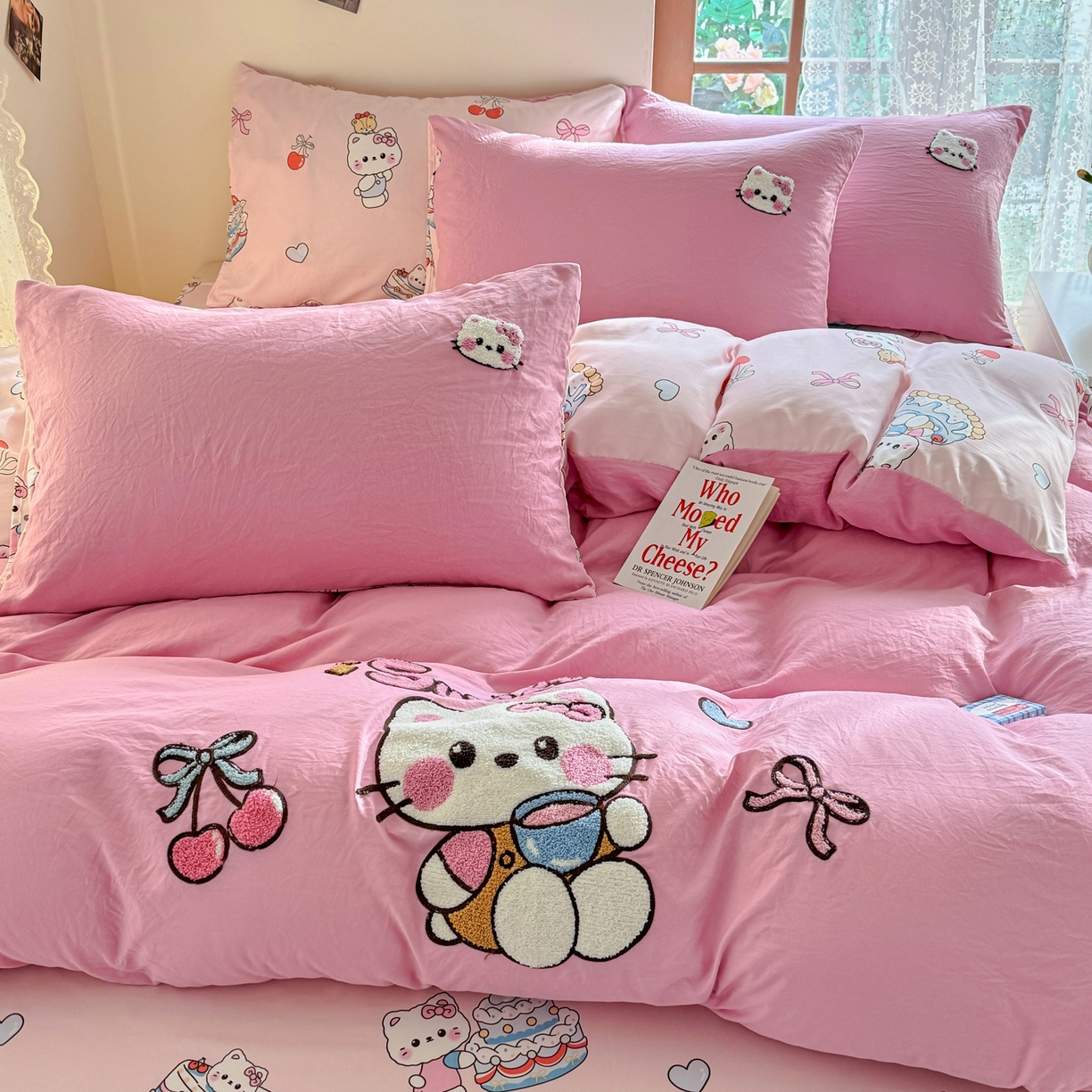 91家纺网 家纺一手货源 找家纺 优卡迪家纺馆 2026新款水洗棉印加绣四件套 蛋糕KT-浅粉