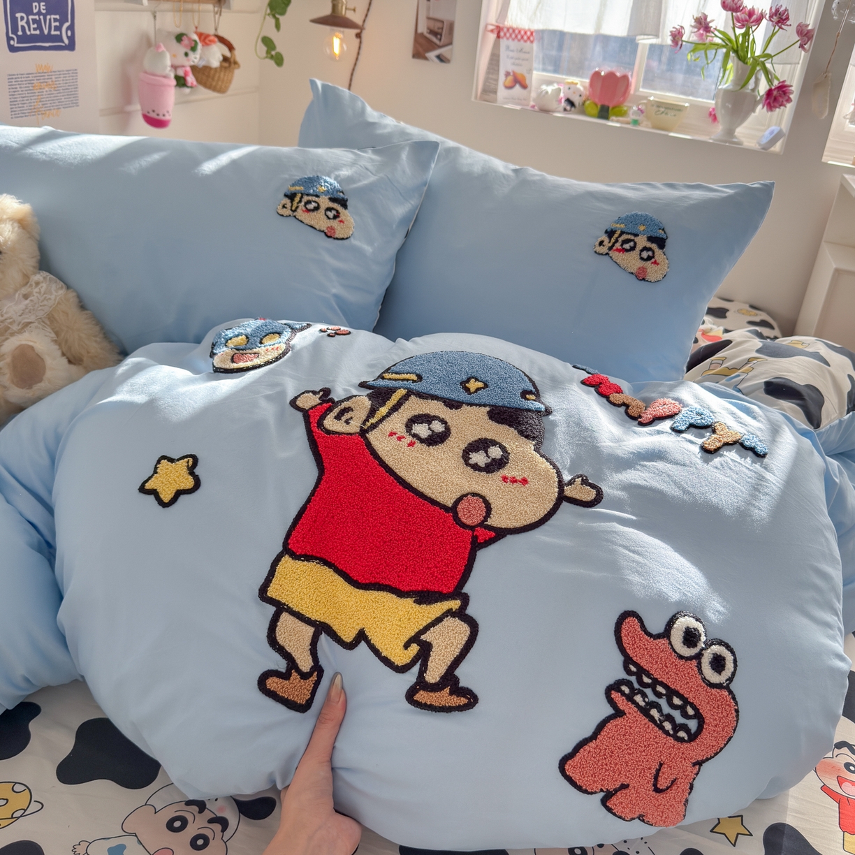 91家纺网 家纺一手货源 找家纺 优卡迪家纺馆 2026新款水洗棉印加绣四件套 动感涂鸭-天蓝