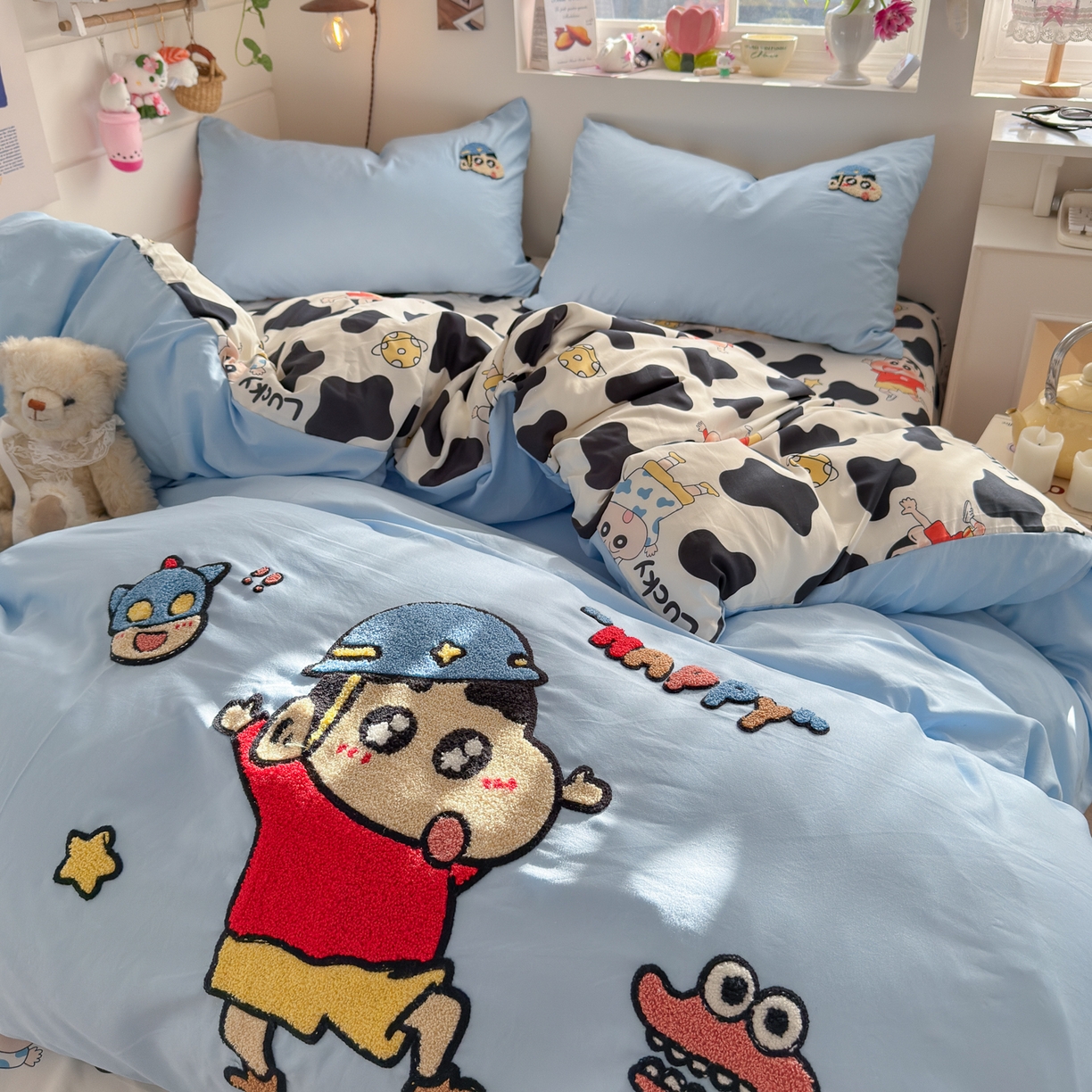 91家纺网 家纺一手货源 找家纺 优卡迪家纺馆 2026新款水洗棉印加绣四件套 动感涂鸭-天蓝