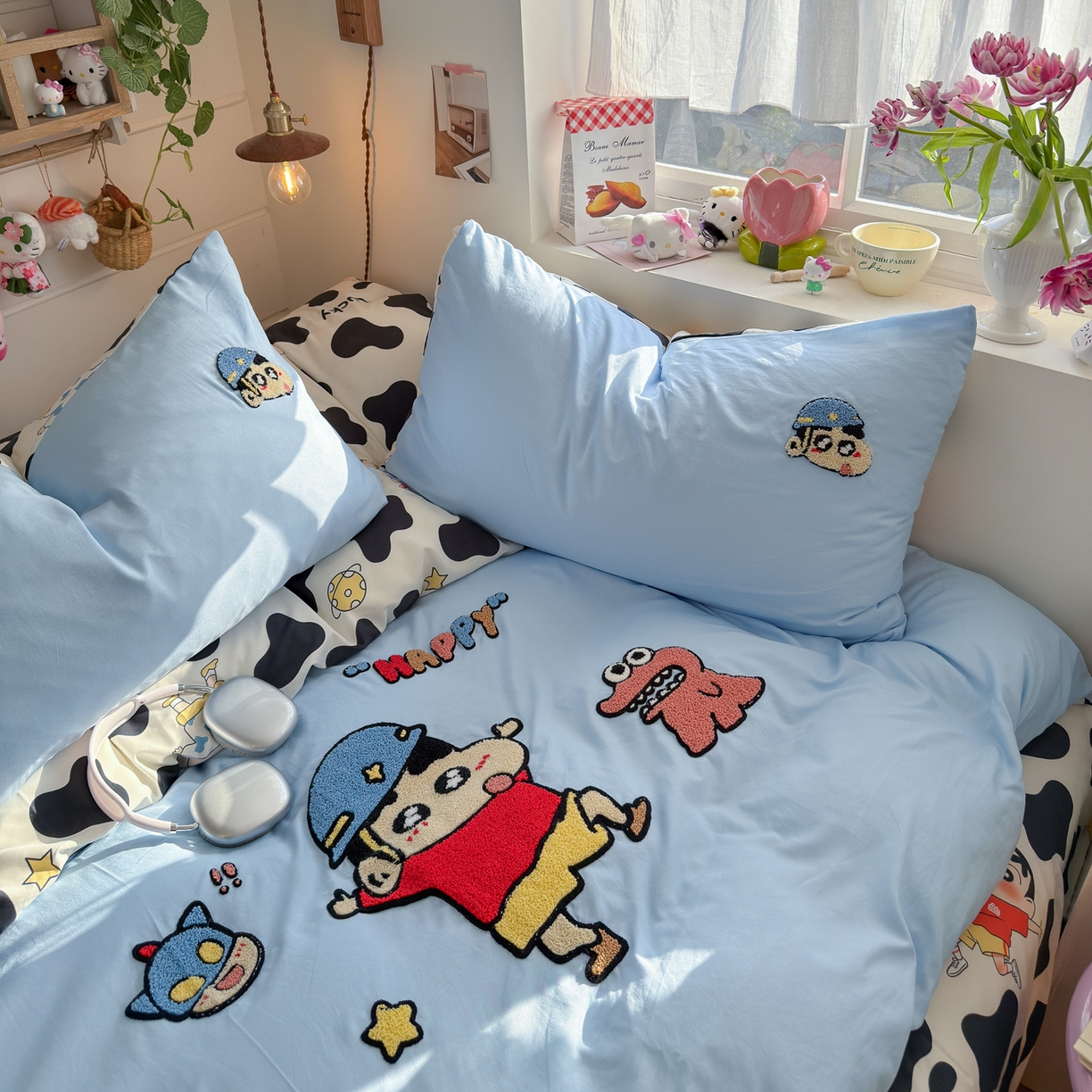 91家纺网 家纺一手货源 找家纺 优卡迪家纺馆 2026新款水洗棉印加绣四件套 动感涂鸭-天蓝