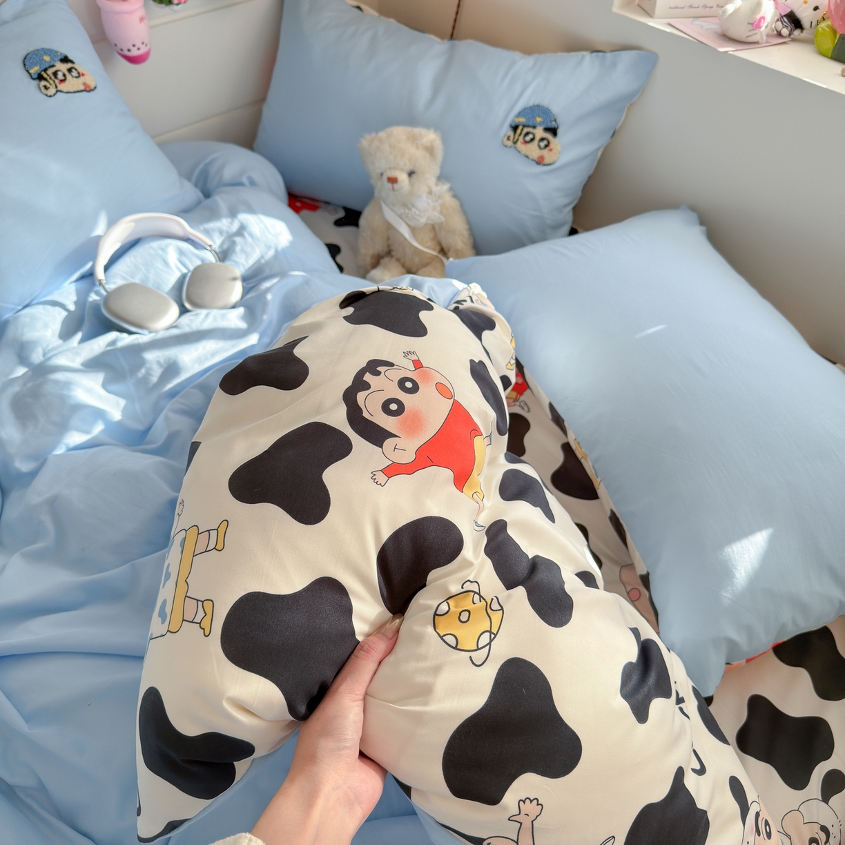 91家纺网 家纺一手货源 找家纺 优卡迪家纺馆 2026新款水洗棉印加绣四件套 动感涂鸭-天蓝