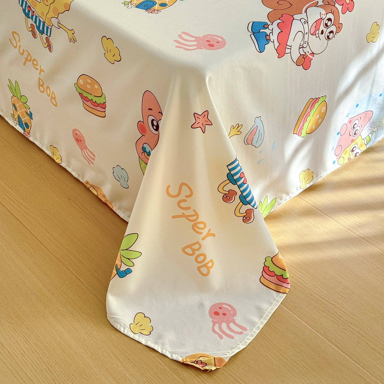 91家纺网 家纺一手货源 找家纺 优卡迪家纺馆 2026新款水洗棉印加绣四件套 海绵宝宝-奶黄