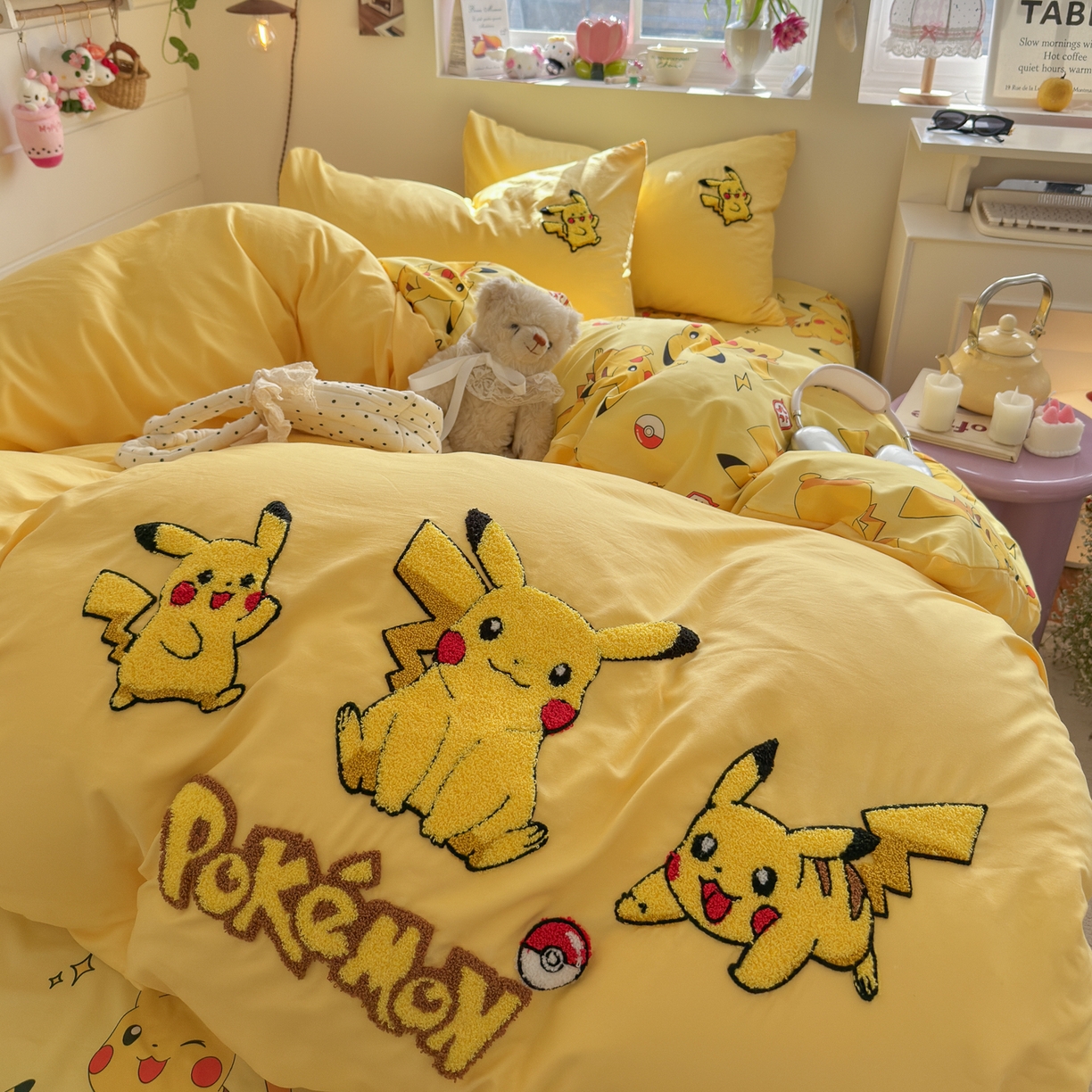 91家纺网 家纺一手货源 找家纺 优卡迪家纺馆 2026新款水洗棉印加绣四件套 闪电宝宝-金黄