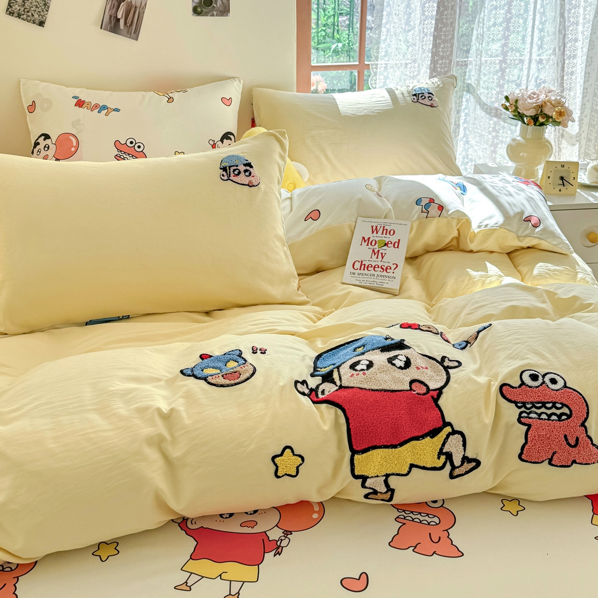 91家纺网 家纺一手货源 找家纺 优卡迪家纺馆 2026新款水洗棉印加绣四件套 淘气小新-奶黄