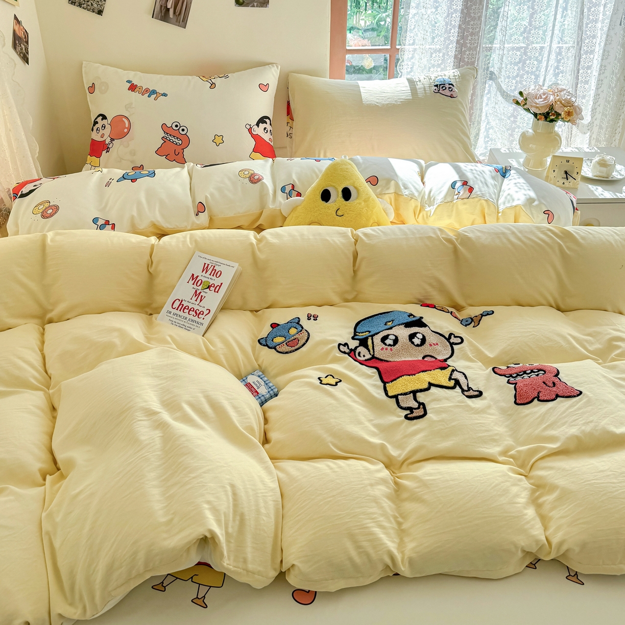 91家纺网 家纺一手货源 找家纺 优卡迪家纺馆 2026新款水洗棉印加绣四件套 淘气小新-奶黄