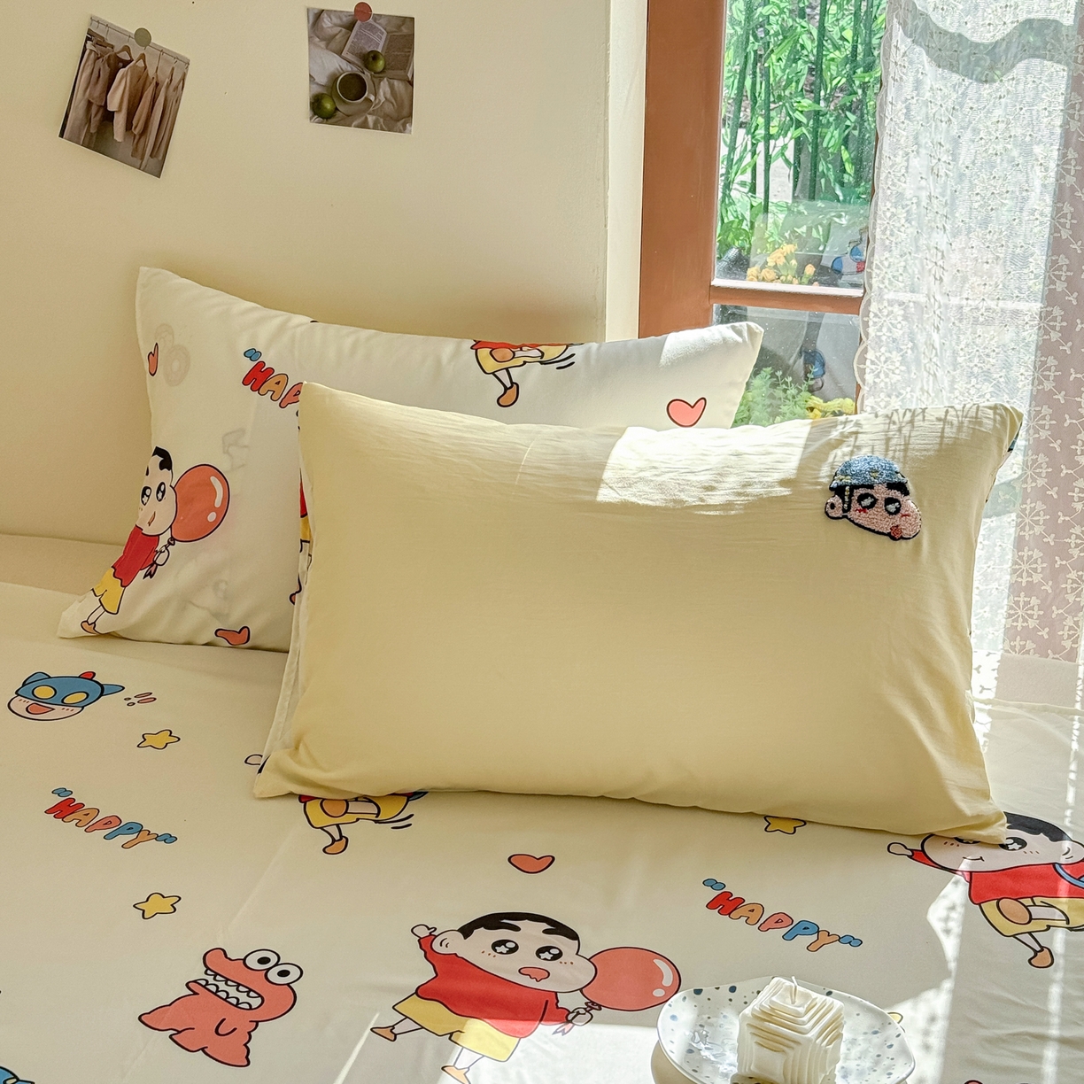 91家纺网 家纺一手货源 找家纺 优卡迪家纺馆 2026新款水洗棉印加绣四件套 淘气小新-奶黄