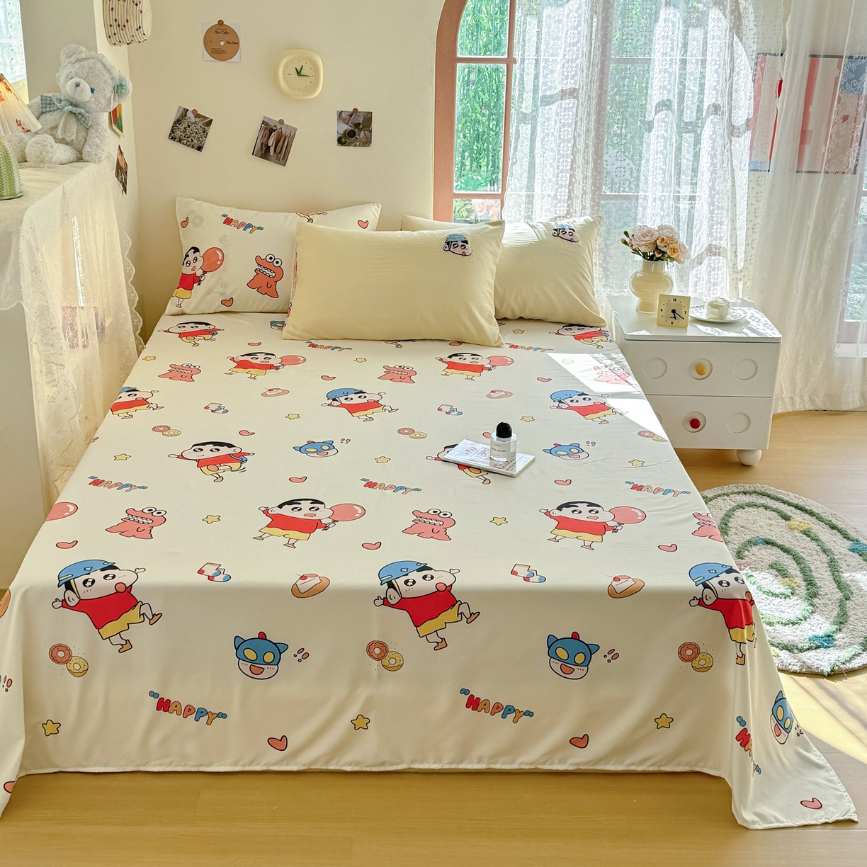 91家纺网 家纺一手货源 找家纺 优卡迪家纺馆 2026新款水洗棉印加绣四件套 淘气小新-奶黄