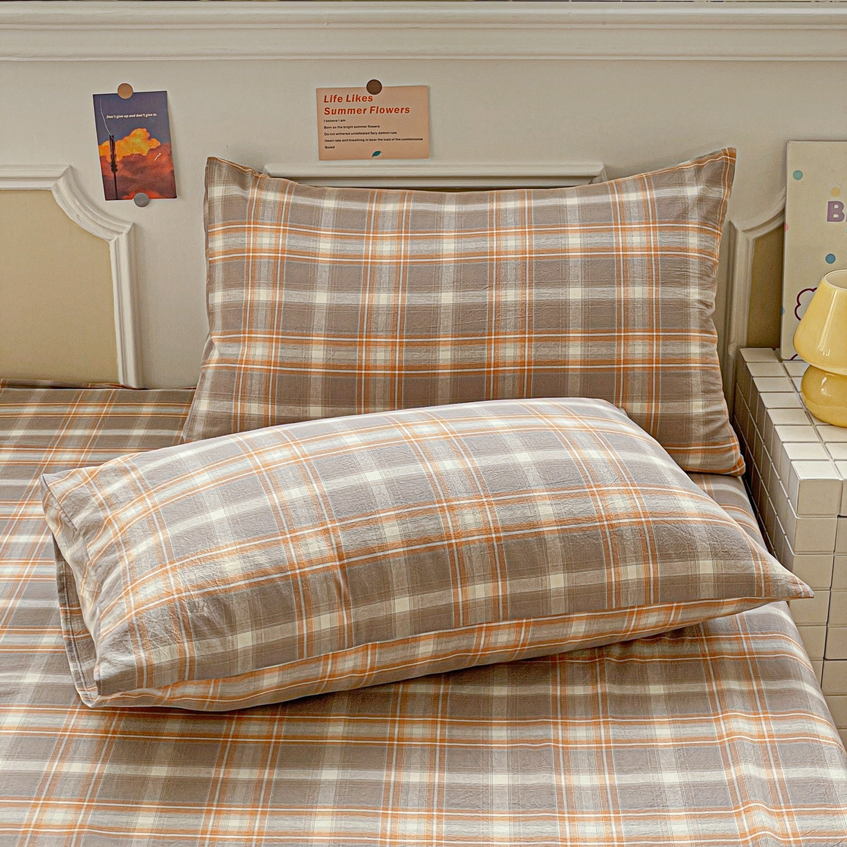 91家纺网 家纺一手货源 找家纺 （总）柠萌家居 2026新款全棉A类色织水洗棉母婴级简约格子三件套床单