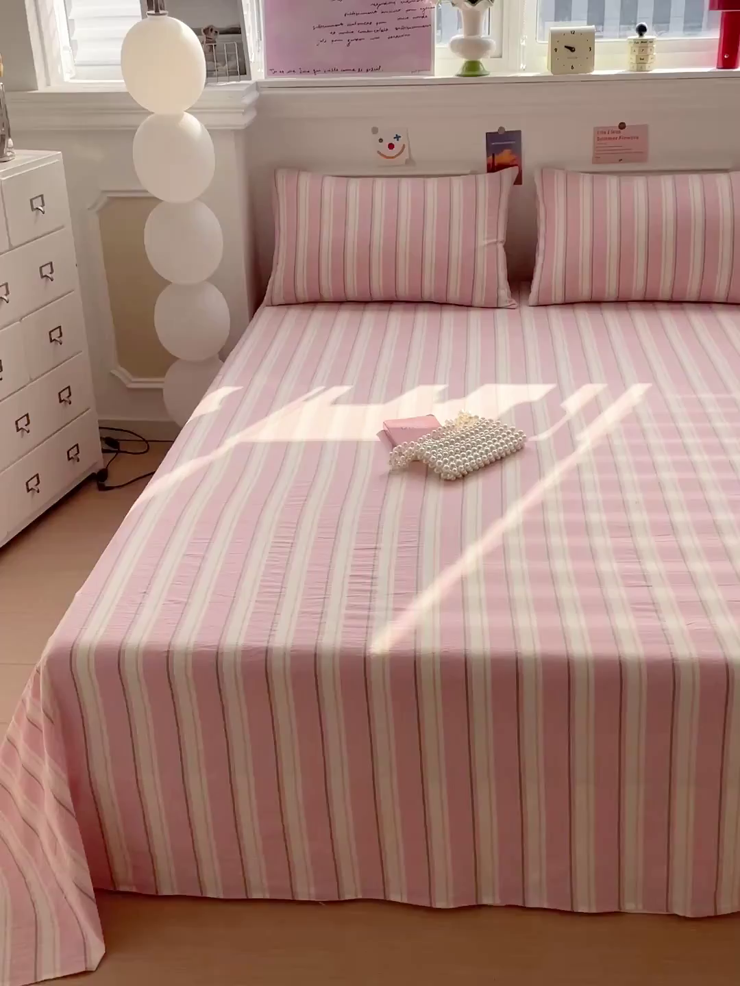 91家纺网 家纺一手货源 找家纺 柠萌家居 2026新款全棉A类色织水洗棉母婴级简约格子三件套床单 倾城-粉