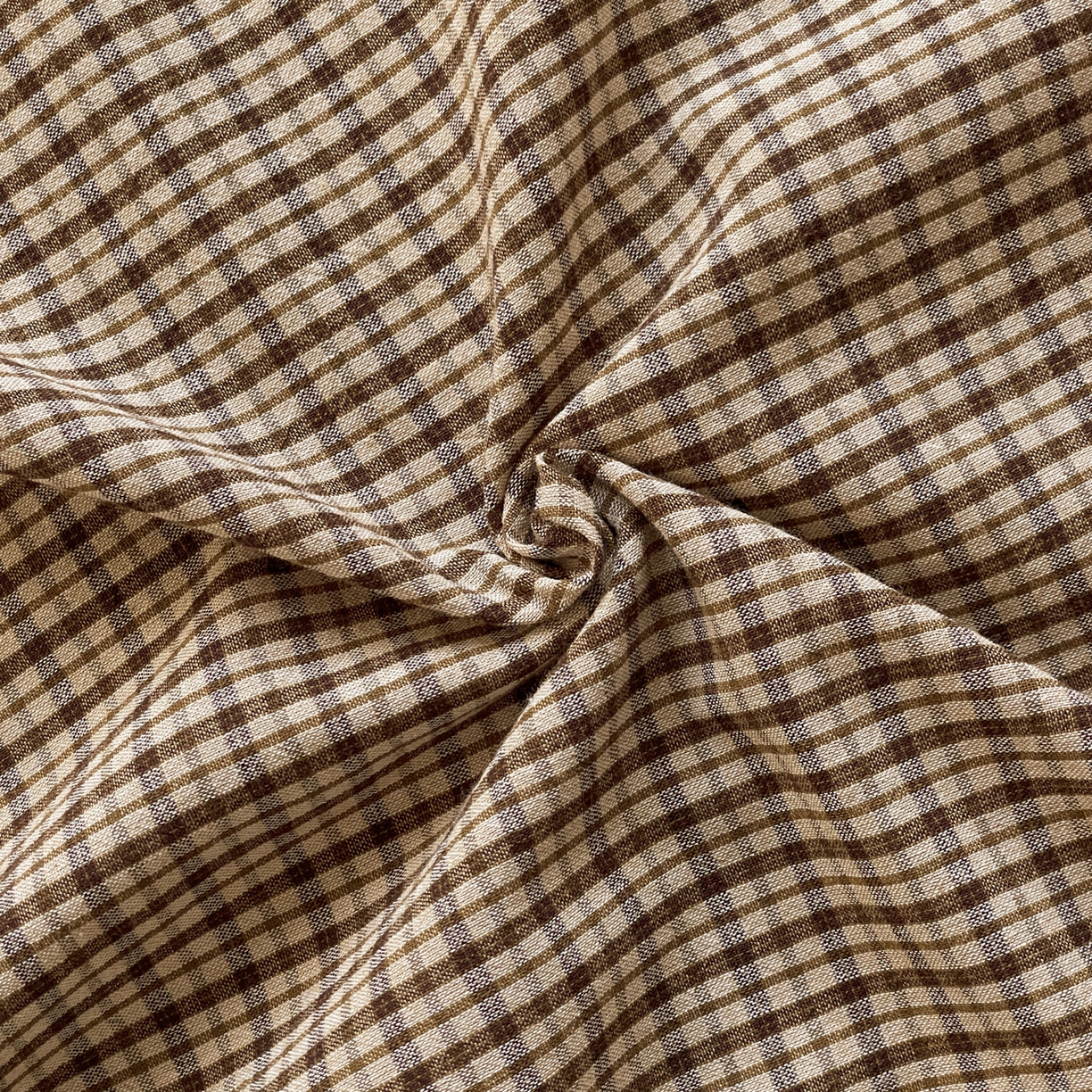 91家纺网 家纺一手货源 找家纺 柠萌家居 2026新款全棉A类色织水洗棉母婴级简约格子三件套床单 苏格兰-卡其