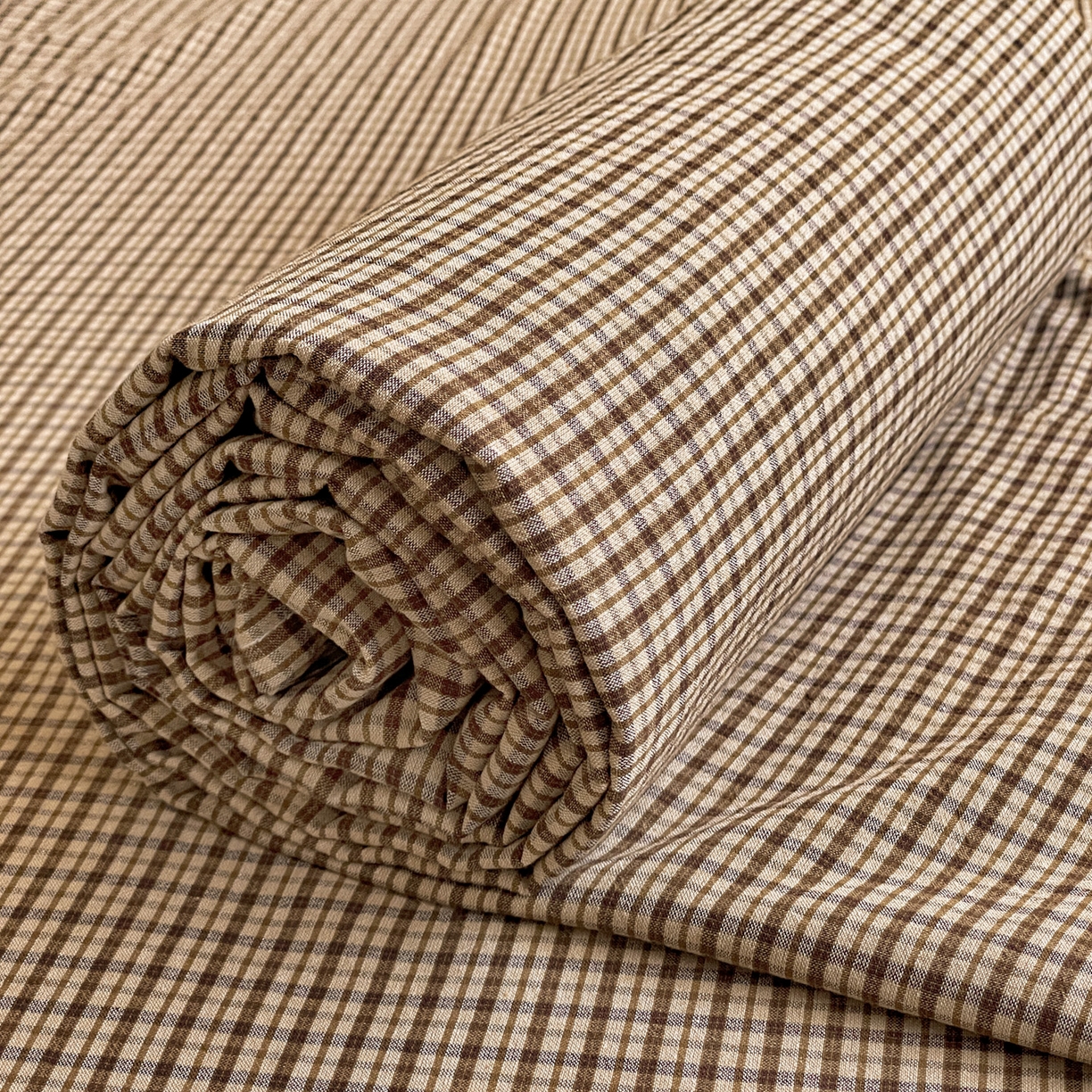 91家纺网 家纺一手货源 找家纺 柠萌家居 2026新款全棉A类色织水洗棉母婴级简约格子三件套床单 苏格兰-卡其