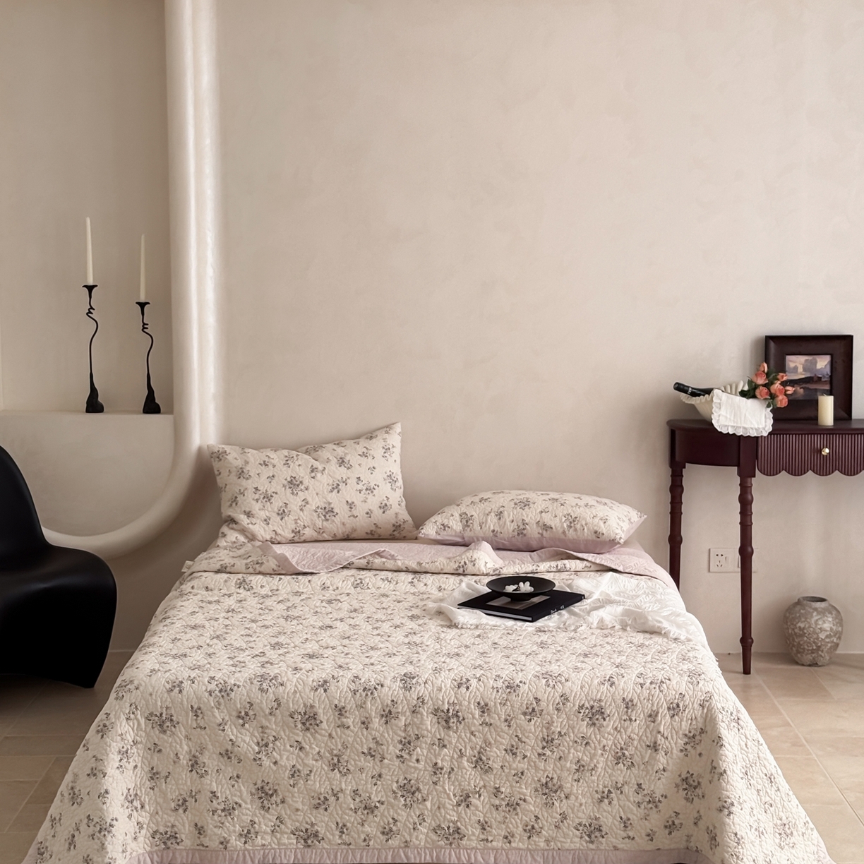 91家纺网 家纺一手货源 找家纺 床盖工厂店 2025新款双面可用全棉天竺棉麻三件套填充棉花床盖三件套花卉系列 心野薄雾